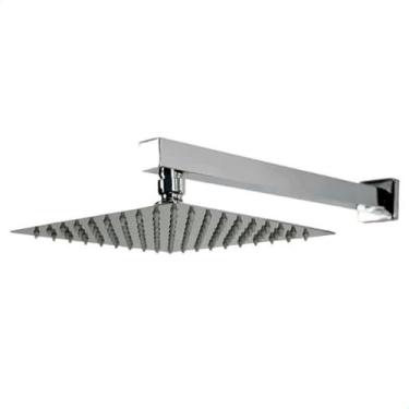 Imagem de Ducha Inox Chuveiro 20x20 Slim Com Braço 40 Cm Gás Ou Solar - Fast Met