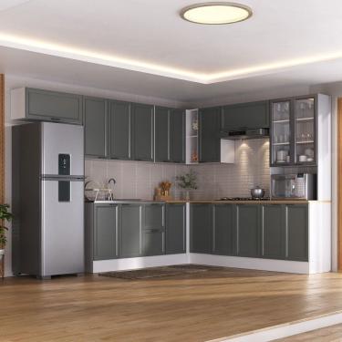 Imagem de Cozinha Compacta 10 Peças 5 Aéreos 4 Balcões 1 Paneleiro Duplo Soho Cabecasa Madeiramadeira Branco/Grafite