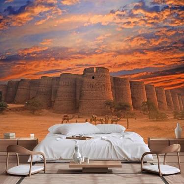 Imagem de Lcythiazole Murais de papel de parede do deserto pôr do sol ocidental deserto tropical castelo mural de parede para quarto sala de estar paisagem papel de parede personalizado mural de parede