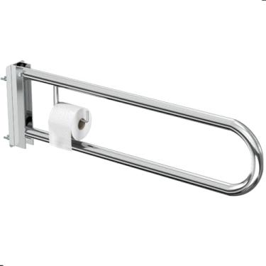 Imagem de Kit Barra De Apoio Para Banheiro Articulado Com Papeleira Inox Alça 60cm Lateral Articulada Para Idosos Deficientes Gestante Corrimão Vaso Sanitário (1)