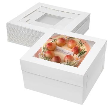 Imagem de Mcfleet Caixas De Bolo De 12X12X6 Polegadas, 10 Caixas De Padaria Para Bolos Em Camadas Com Janela, Recipientes De Papelão Altos Grandes E Brancos De 12 Polegadas Para Padaria, Recipientes Para Viag