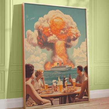 Imagem de Arte de parede vintage dos anos 70 retrô em tela surreal colagem pôster impresso arte de parede trippy pôster estético sem ego carrinho de bar arte de parede vintage imagem retrô moderna para