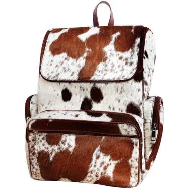 Imagem de Mochila de Fraldas LP-FACON em Couro Legítimo - Marrom e Branco