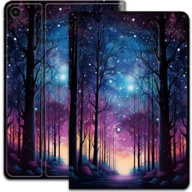 Imagem de Capa para Samsung Galaxy Tab A9 Plus 11 polegadas 2023, capa elegante e inteligente, suporte ajustável com hibernar e despertar automáticos, para tablet Galaxy Tab A9 Plus - céu noturno floresta