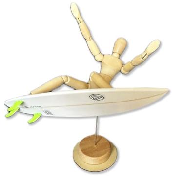 Imagem de The Stokies Figura de surf de madeira de 20 cm prancha curta de 17,78 cm Estátua de surfista GreenTri-Fins modelo real prancha de surfe original escultura de surfe poses infinitas para visualização