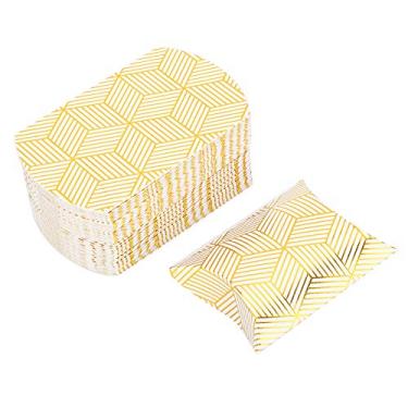 Imagem de plplaaoo Caixas de travesseiro para presentes, 50 peças, caixas de doces de casamento, lembrancinhas douradas, caixas de presente de casamento para lembrancinhas de festa para chá de bebê,