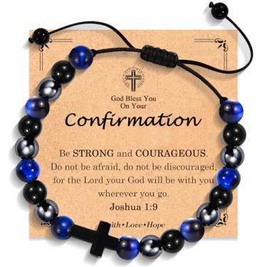 Imagem de FIEEFX Pulseira cruzada, confirmação de batismo, presentes de primeira comunhão para meninos e crianças, cesta de Páscoa, presentes religiosos católicos cristãos para adolescentes, meninos, crianças,