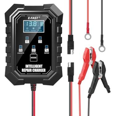 Imagem de E-FAST Carregador de bateria de carro inteligente 1,5A, carregador automotivo Lifepo4 de chumbo-ácido 6V e 12V, carregador de gotejamento para automóvel, mantenedor de bateria tudo em 1, para