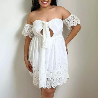 Imagem de N0219-Vestido Festa Rodado Ciganinha Laise Lese Réveillon Branco - Xum