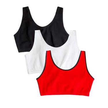 Imagem de Fruit of the Loom Sutiã esportivo feminino estilo regata com cores modernas, Vermelho quente com preto/branco/preto, 36