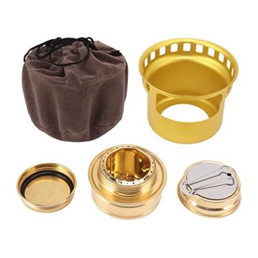 Imagem de Fogão a álcool de liga de alumínio grcfumo, queimador de álcool portátil, fogão de mochila de cobre, queimador de fogão de álcool com alça estendida para camping e piquenique (Gold)