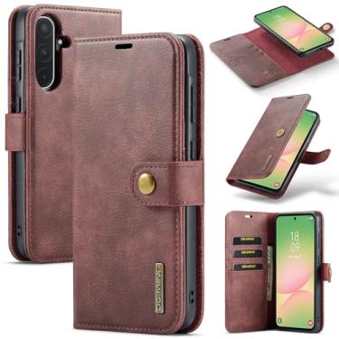 Imagem de DG.MING Capa carteira de couro magnética destacável 2 em 1 para Samsung Galaxy A56 5G, capa flip com 3 compartimentos para cartão, 1 compartimento para dinheiro oculto, suporte flip e capa de telefone