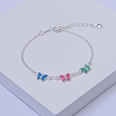 Imagem de Pulseira Infantil Folheada a Prata Borboletas Cristal - Ralifla Semijo