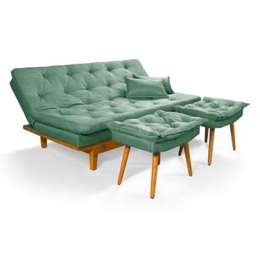 Imagem de Sofá Cama Caribe Duas Banquetas Em Linho Essencial Estofados (Verde)