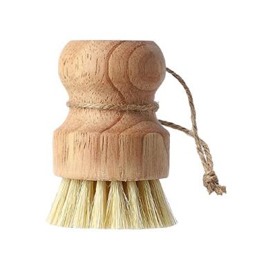 Imagem de 1 peça Palm Pot Brush Bamboo Round Mini Scrub Brush Natural Scrub Brush Wet Cleaning Scrubber para lavar pratos, panelas, vegetais (fibra de sisal)