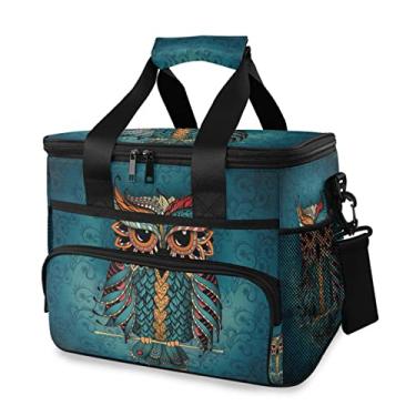 Imagem de Bolsa térmica étnica Boho com estampa de coruja, térmica e macia com 24 latas, bolsa de piquenique, grande, à prova de vazamento, lancheira para praia, supermercado, acampamento, viagem, carro, homens