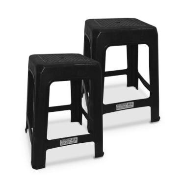 Imagem de 2 Banquetas Preta Plástico Multiuso Resistente 100kg - INJEPLASTEC