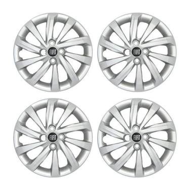 Imagem de Jogo Calota prata Aro 15 Fiat Strada modelo 2021 emblema resina - GRID