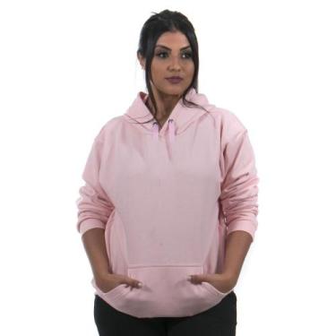 Imagem de Moletom Canguru Blusa de Frio com Capuz Lisa Feminino cor Rosa Bebê - 