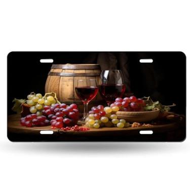 Imagem de Capa de placa de carro estilo barril de carvalho uvas para vinho - etiqueta artística de alumínio para carro, à prova de ferrugem, design exclusivo novidade - 15 x 30 cm