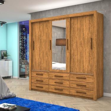 Imagem de Guarda-roupa 3 Portas Correr com Espelho 9 Gavetas Anjos Cinamomo