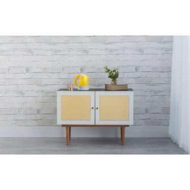 Imagem de Balcão Buffet Pés Palito Madeira Pequeno 2 Portas Mdf E Palhinha Estil