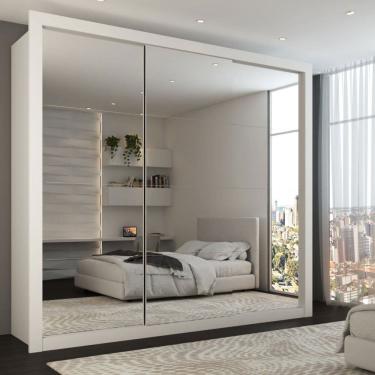 Imagem de Guarda-Roupa Casal Louise 3 Portas de Correr 4 Gavetas Espelhado Branco - Panorama Móveis