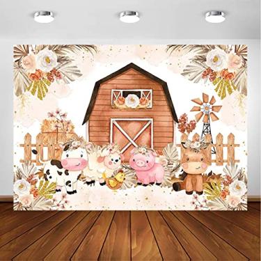 Imagem de Avezano Pano de fundo de fazenda, tema de fazenda, aniversário, chá de bebê, decoração de festa para crianças, desenho animado, celeiro, animais, fundo fotográfico floral (2,4 x 1,8 m)