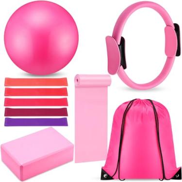 Imagem de Silipull 10 peças de acessórios de equipamento de ioga de pilates, conjunto de anéis de pilates, presente para mulheres, exercícios em casa, inclui bola de pilates, círculo, anel de ioga, faixas de