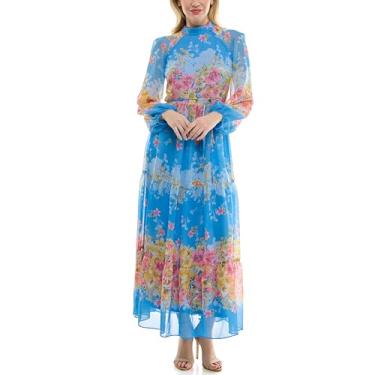 Imagem de Maison Tara Vestido longo de manga comprida com estampa feminina, Bluepink, 38