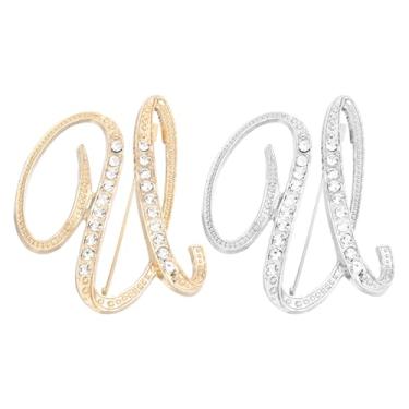 Imagem de PATIKIL Broche de letra, 2 peças letra U strass broches metal cristal alfabeto A-Z lapela broche para mulheres joias presente terno roupas chapéu vestido casaco artesanato, ouro prata, length, Metal