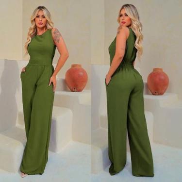 Imagem de Macacão Feminino Longo Regata Pantalona Com Bolsos Linha Premium Luxo 