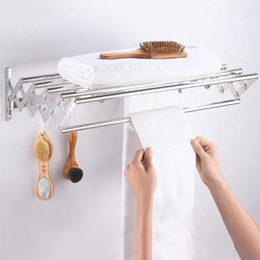 Imagem de Toalheiro suporte de toalha de banho suporte de parede escorredor de roupas, escordeão retrátil para lavanderia/banheiro, suporte de toalha de aço inoxidável 304 (50 cm)