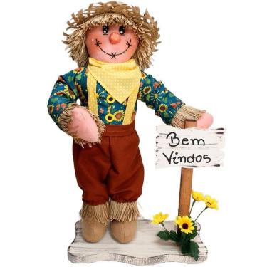 Imagem de Decoração Espantalhos De Festa Junina Caipira Com Placa 50cm Menino