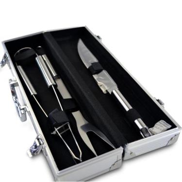 Imagem de Kit Churrasco Luxo 3 Pe?as ? Facas e Garfo em A?o Inox com Maleta de Alum?nio, Design Premium para Carne e Steak