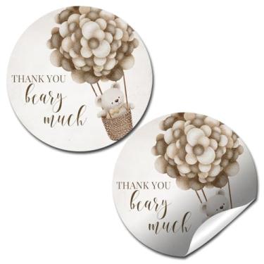 Imagem de Adesivos de chá de bebê urso de pelúcia neutro de gênero neutro - 40 etiquetas de círculo redondo de 5 cm - adesivos de lembrancinha de festa de urso de balão fofos, etiquetas de sacolas de brindes e