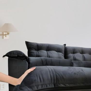 Imagem de Sofá Retrátil e Reclinável Articulado Ipanema com 2,20m de Largura e Abertura Grande em Veludo Premium com Pillow D33 - Montagem Inclusa