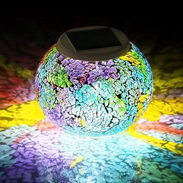 Imagem de Lâmpadas de mesa WSgift para decoração de mesa de vidro movidas a cores e energia solar, lâmpadas de LED para jardim com bola de mosaico recarregáveis, à prova d'água e à prova d’água, Crackle Glass