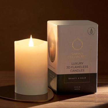 Imagem de Velas de luxo 3D sem chama cintilantes – Mais de 800 horas lindas chamas móveis com cintilação branca brilhante – Velas funcionadas com pilar de cera real de 360 graus com temporizador; LED sem cheiro, 3 x 5 inches, White