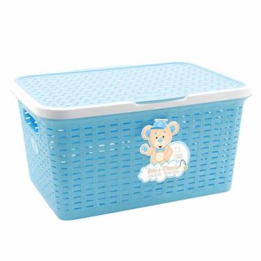 Imagem de Caixa 7,5 L Bicolor Com Tampa Azul Para Organizar Fraldas Roupas E Ace
