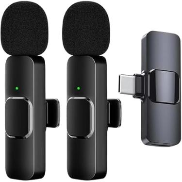 Imagem de Kit 2 Microfone de Lapela, Sem Fio, Wireless, Um Receptor, Profissional, Tipo C, Presilha para Camisa, Reunião Palestra, Gravação de Vídeo