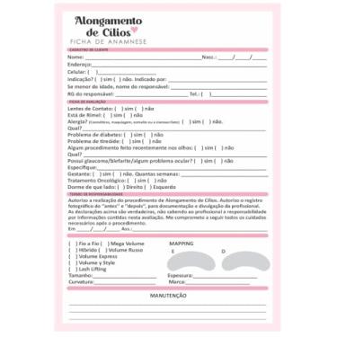 Imagem de Blocos Ficha de Anamnese para Extensão e Alongamento de Cílios - 500 Fichas Totais, Designer de Cílios, Estética Kit 5 Unidades A4 Grande