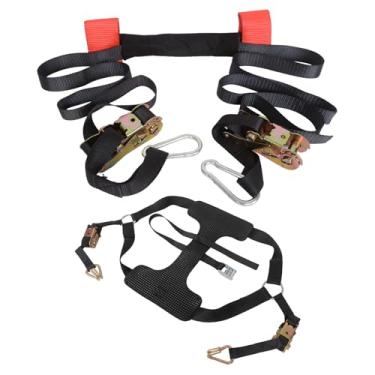 Imagem de MOTO4U Pacote de amarração de motocicleta, 1 pacote com alça de amarração para roda traseira de motocicleta com catraca alça de pneu catraca amarração preta e 1 PK alças de amarração para guidão de