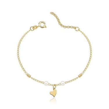 Imagem de Pulseira Infantil de Pérolas e Coração Folheada a Ouro 18k - Maise Joi