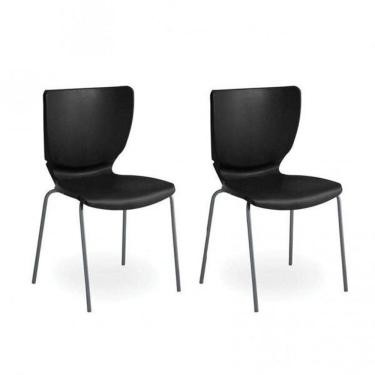 Imagem de Conjunto 2 Cadeiras Empilháveis Mono Prima Design Preto/Prata
