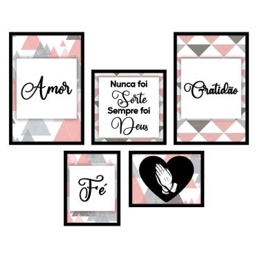 Imagem de Kit 5 Placas Quadros Decorativos Mdf Frases Amor Gratidão Fé