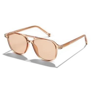 Imagem de FEISEDY Óculos de sol vintage quadrado 70s aviador feminino masculino clássico moderno armação acetato UV400 óculos de sol B0117, Chá transparente - chá leve, 53mm
