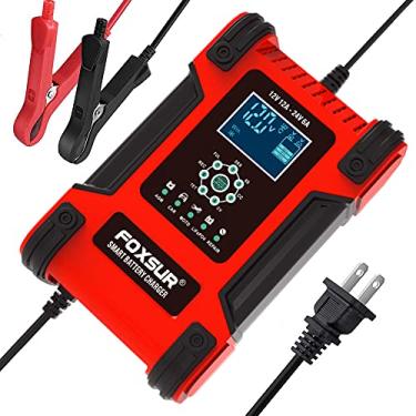 Imagem de FOXSUR Carregador/Mantenedor De Bateria Automotiva 12V/24V 12A Para Baterias Úmidas/De Gel/Lifepo4/Chumbo-Ácido/Agm, Carregador Rápido 7 Estágios, Quadriciclo/Motocicleta/Marítima, Etc.