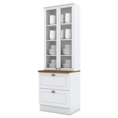 Imagem de Cristaleira 2 Portas e 2 Gavetas Americana Branco com Tampo Nature - M