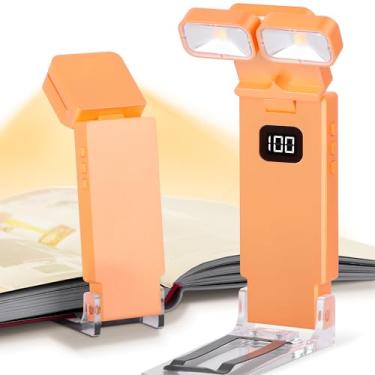 Imagem de Dott Arts Luminária De Leitura Arts, Com Duas Cabeças, Para A Hora Dormir, Visor. Lâmpada Led Ultraleve Recarregável Clipe Marcadores, 5 Cores, 6 Níveis Brilho, 1000 Mah, Função Temporizador. Amarel